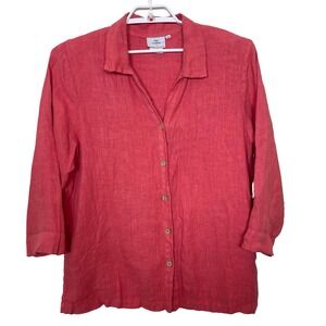 Hot Cotton by Marc Ware Linen‎ Button Up Tunic Shirt XL Coral Pink Lagenlook
